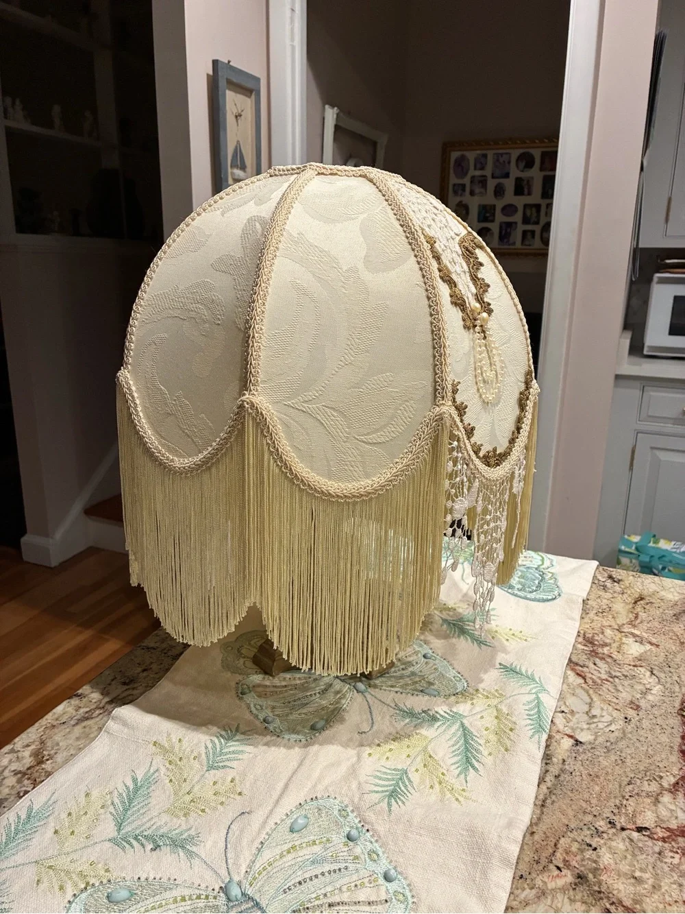 Victorian Style Lamp Shade, With fringes & Pearls